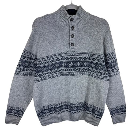 Daniele Blasi Gray Navy Wool Mock Neck 1/4 Button Pullover Knit Sweater Men's M - Picture 2 of 8